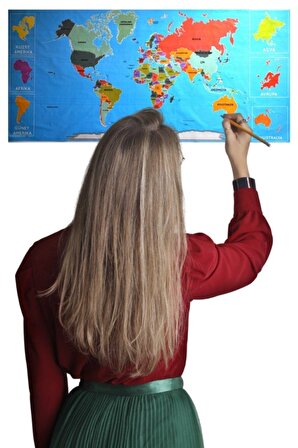 Renkli Dünya Haritası Atlas Manyetik Yapıştırıcı Gerektirmeyen Duvar Stickerı 118 * 56 cm